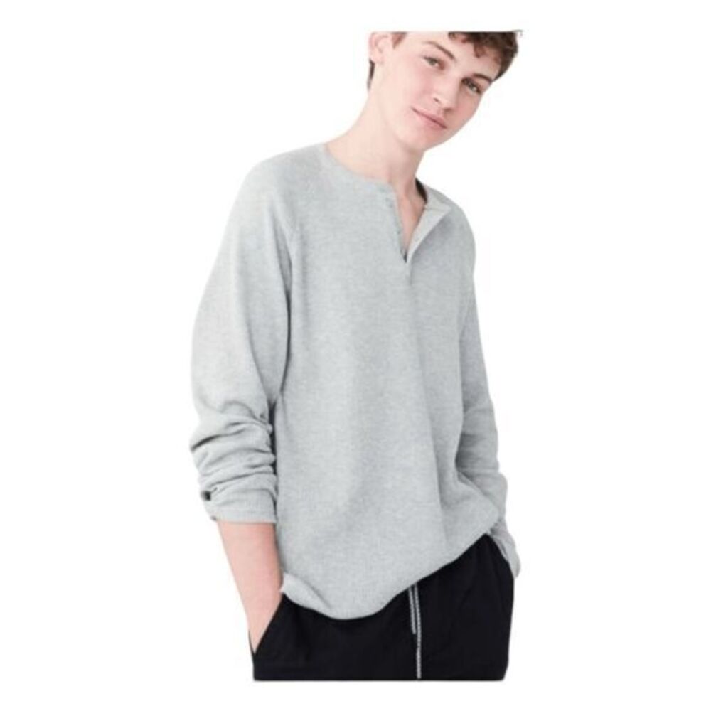 Aeropostale Thermal Henley Shirt Light Heather Gray Waffle Knit Long Sleeve XL‎